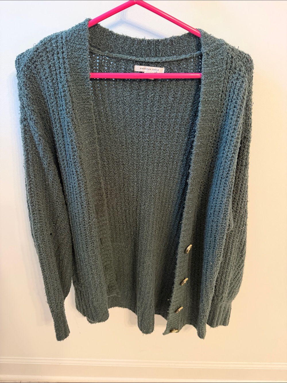 American Eagle Outfitters Sage Green Open Knit Button Cardigan